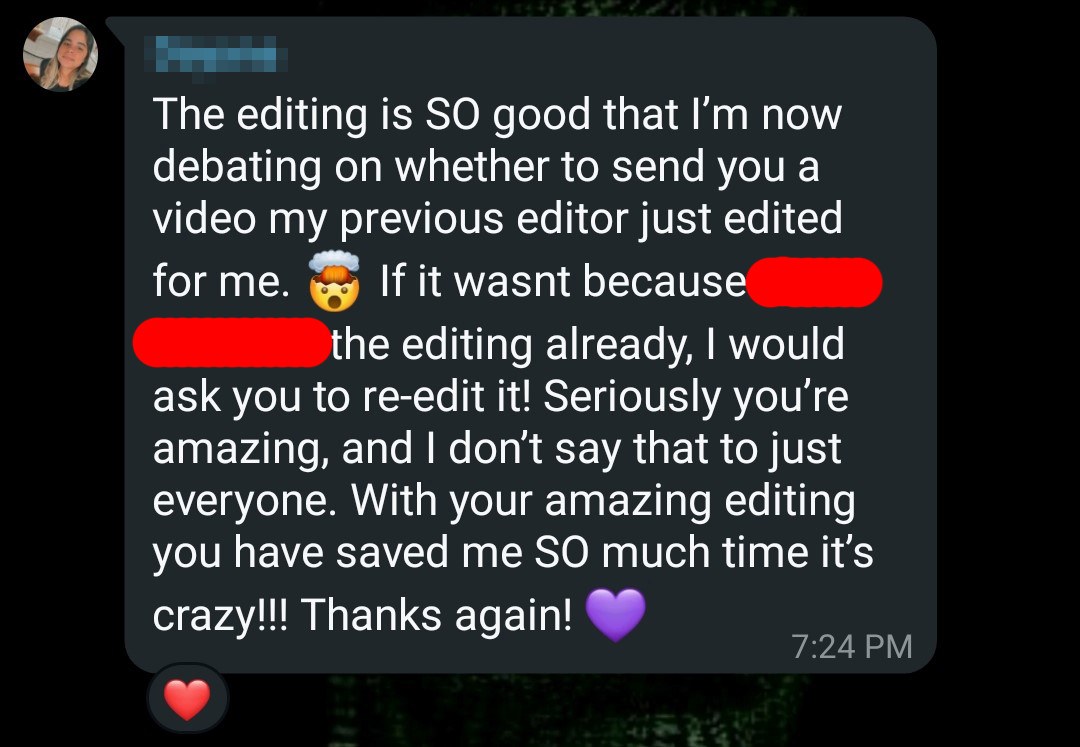 Dayana on WhatsApp: 'Amazing editing — you have saved me SO much time, it's crazy!'