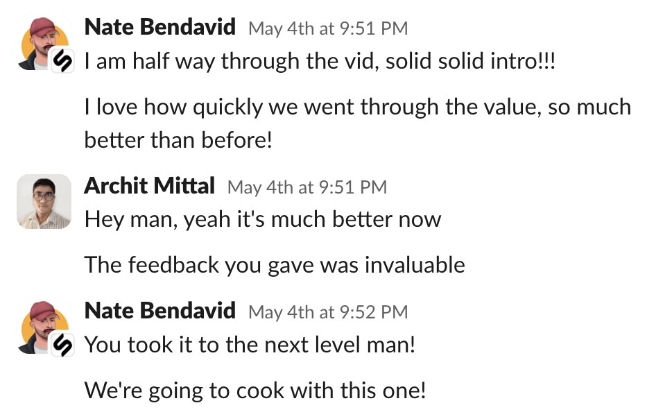 Nate Savio client message — Slack update on results.